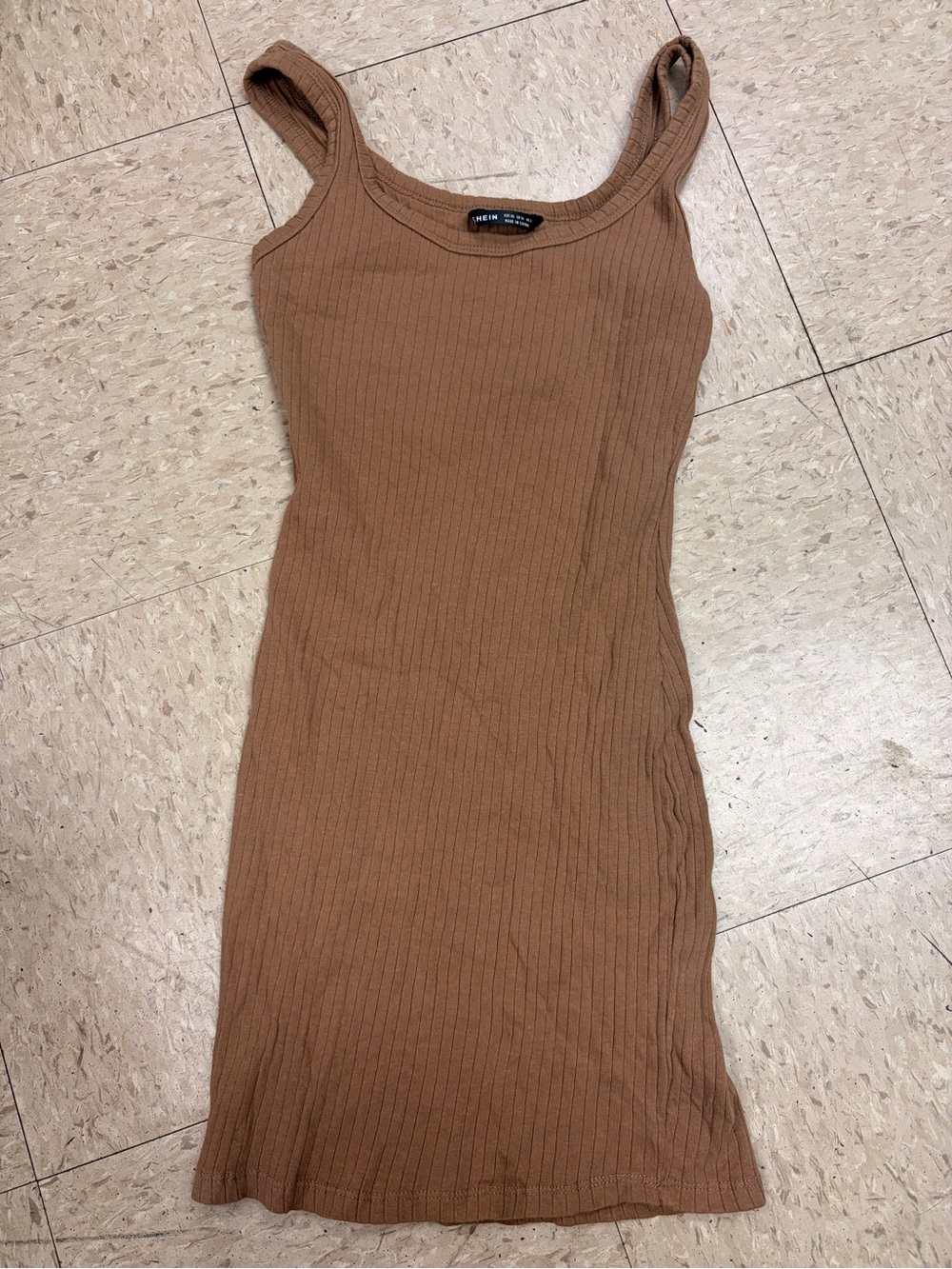 SHEIN Ribbed Tank Mini Dress in Brown
